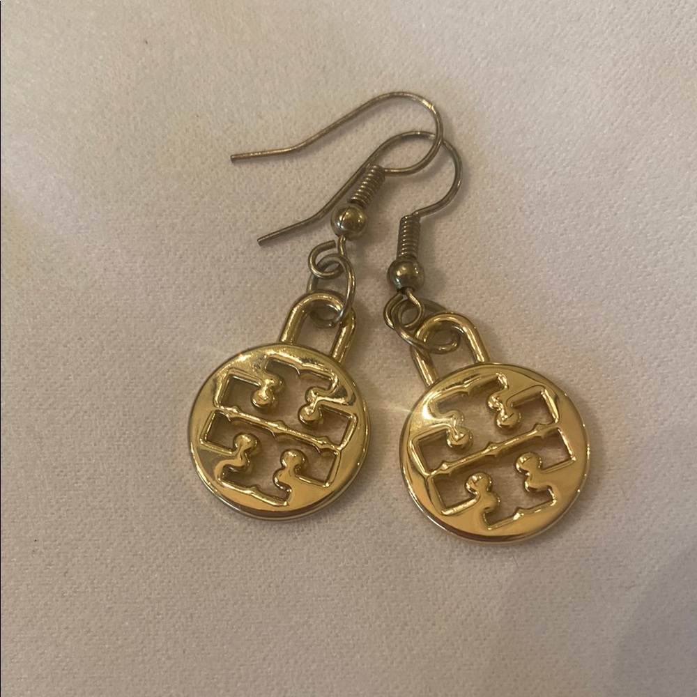 Gold Tone Drop Logo Earrings - Women Jewelry
